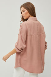 RISEN Women's Full Size Denim Button-Up Long Sleeve Shirt - Versatile & Classic